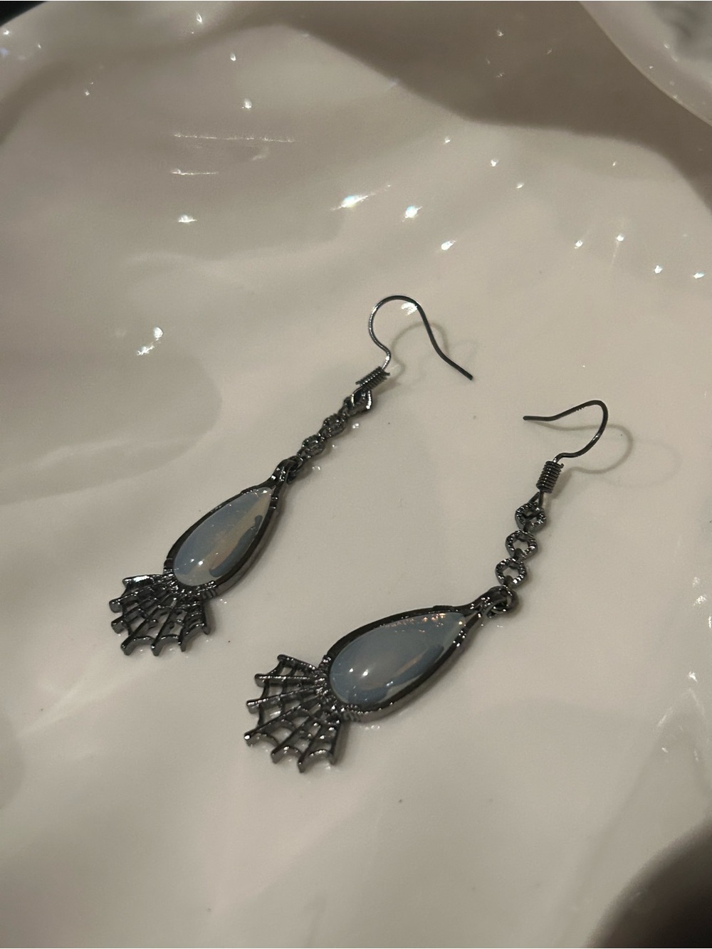 Gothic Spiderweb Gem Dangling Earrings